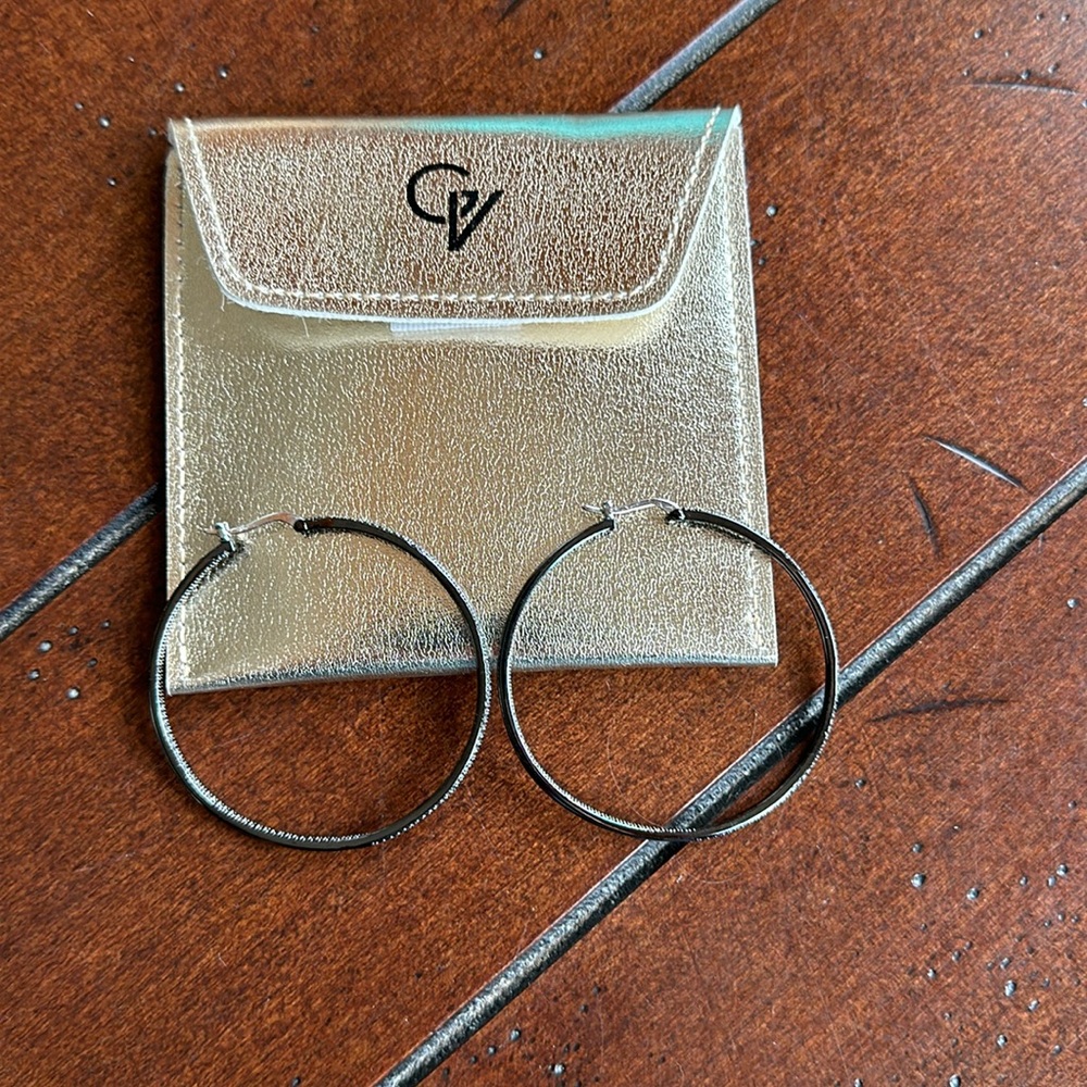 CV Earrings in pouch.  Black with sparkle.